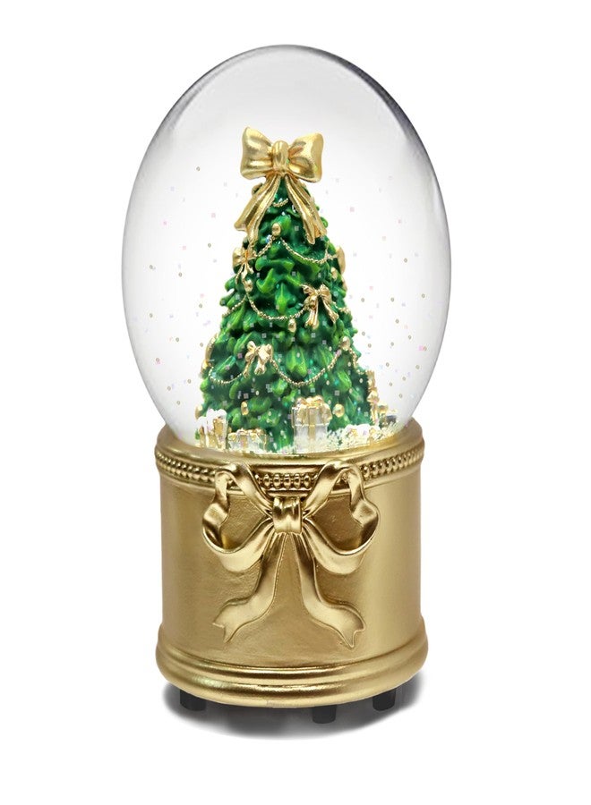 كرة ثلجية على شكل شجرة عيد الميلاد مع قاعدة على شكل فيونكة ذهبية بلون الشمبانيا وزينة حفلات أعياد الميلاد بتقنية LED (GS8557-120MM) - Image 1